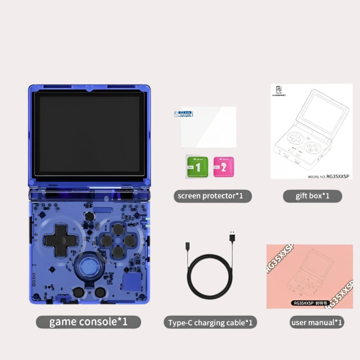 ANBERNIC RG35XXSP Flip Portable Console package blue