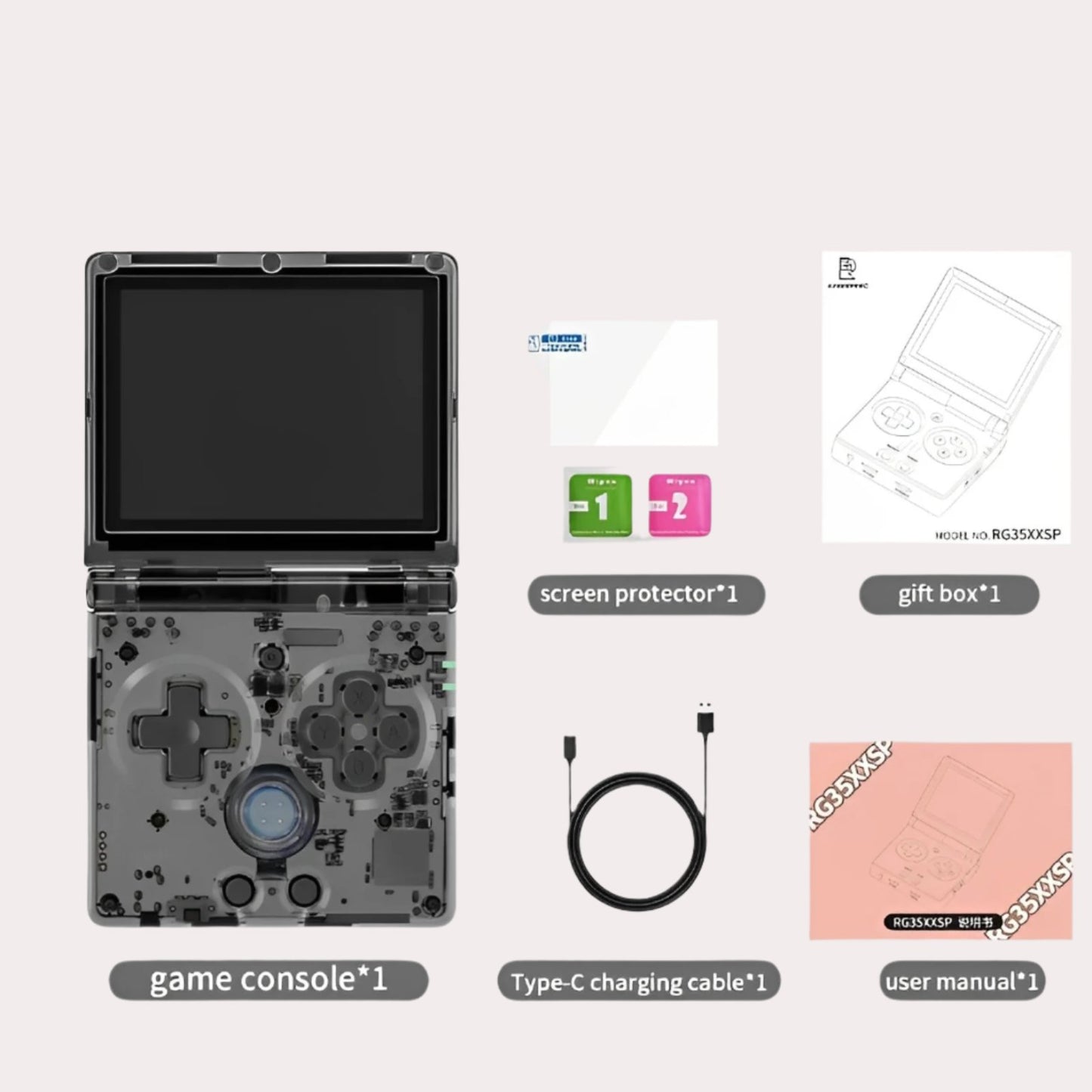 ANBERNIC RG35XXSP Flip Portable Console package dark