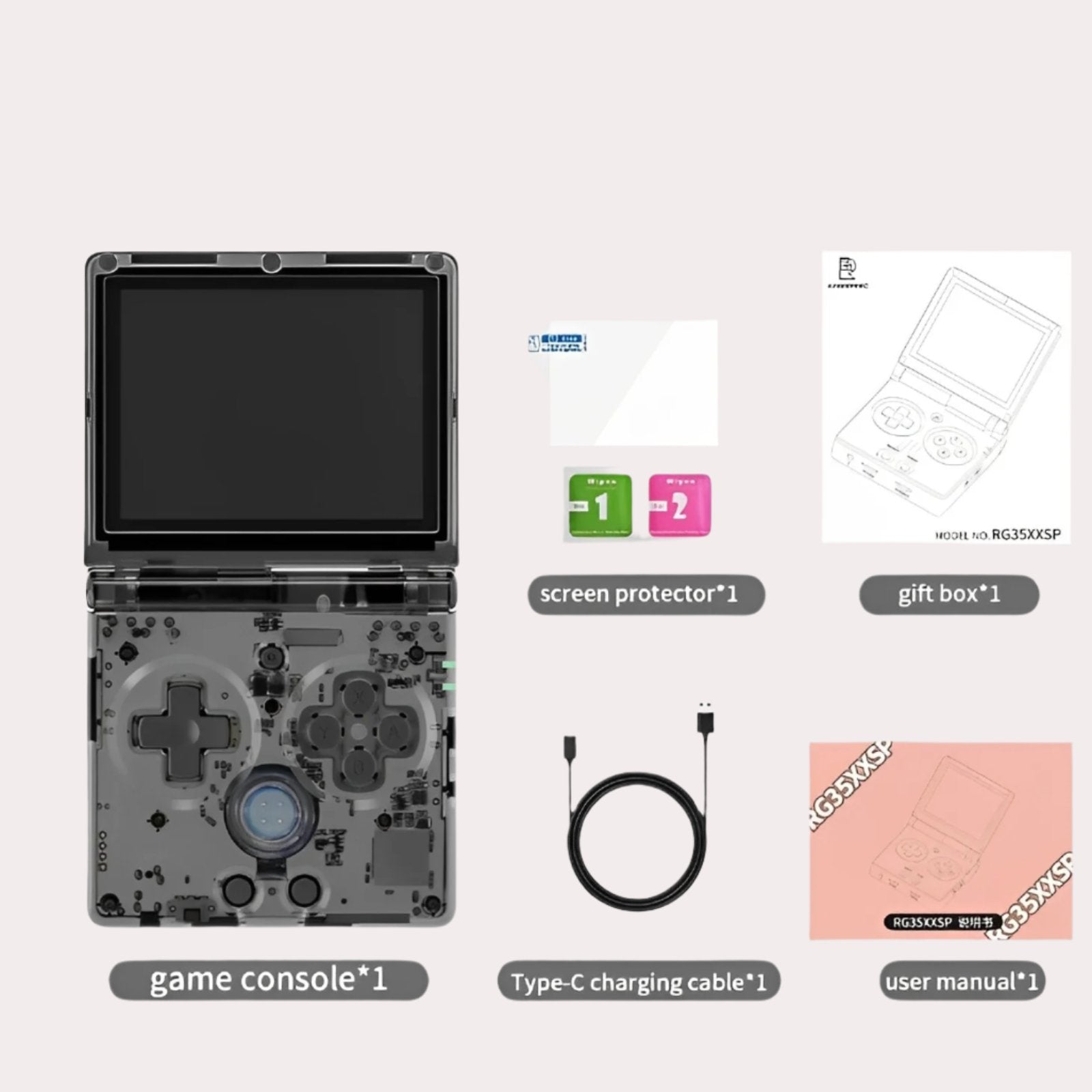 ANBERNIC RG35XXSP Flip Portable Console package dark